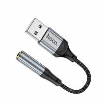 Перехідник USB-A  to 3.5 female, HOCO LS36 nylon braid,  0.12m, Black